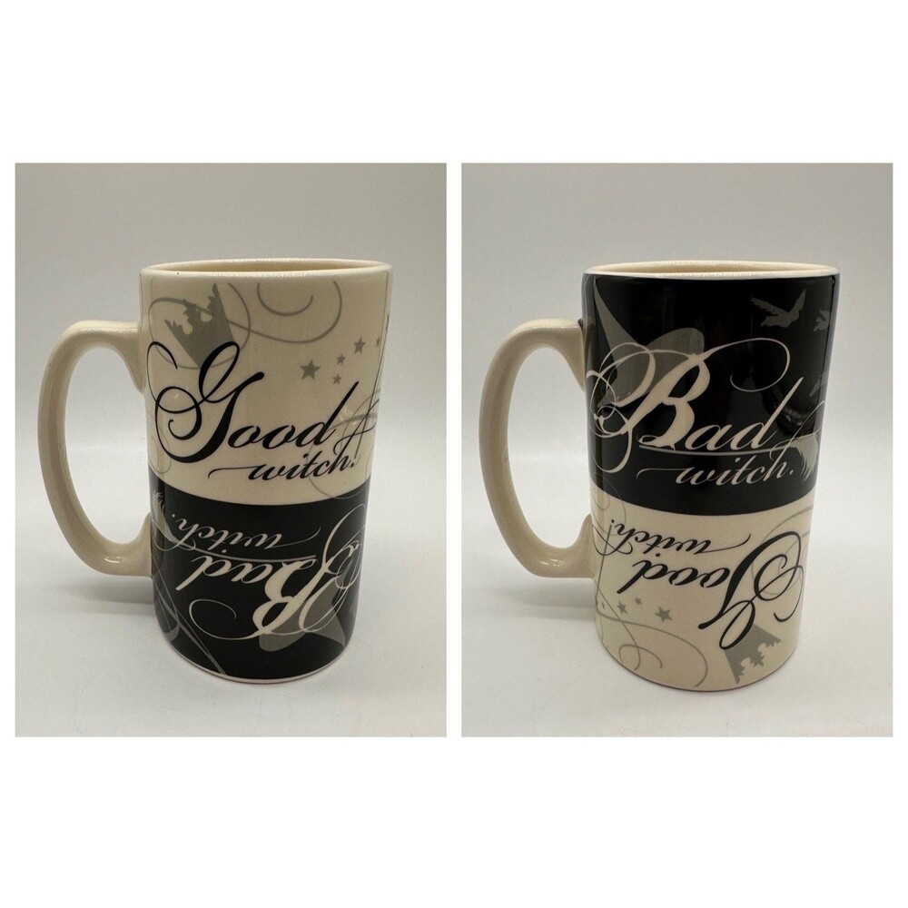Good Witch Bad Witch Ceramic Coffee Cup Mug Double Sided Black White Hallmark